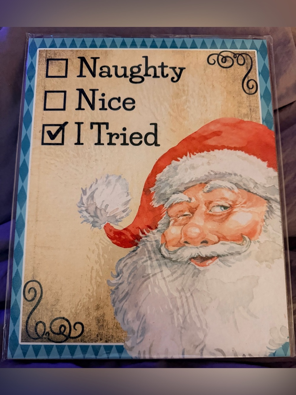 Holiday Wall Art Sign - Santa "I Tried" - Red